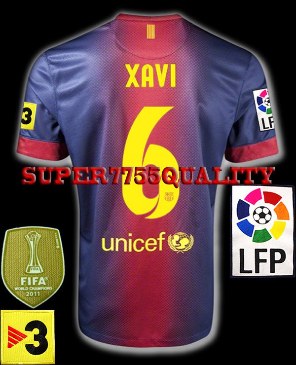 NEW 12-13 BARCELONA HOME XAVI 6 LFP+TV3 PATCH SOCCER SHIRT JERSEY