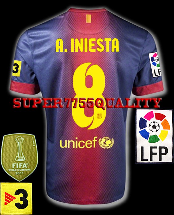 NEW 12-13 BARCELONA HOME A.INIESTA 8 LFP+TV3 PATCH SOCCER SHIRT JERSEY