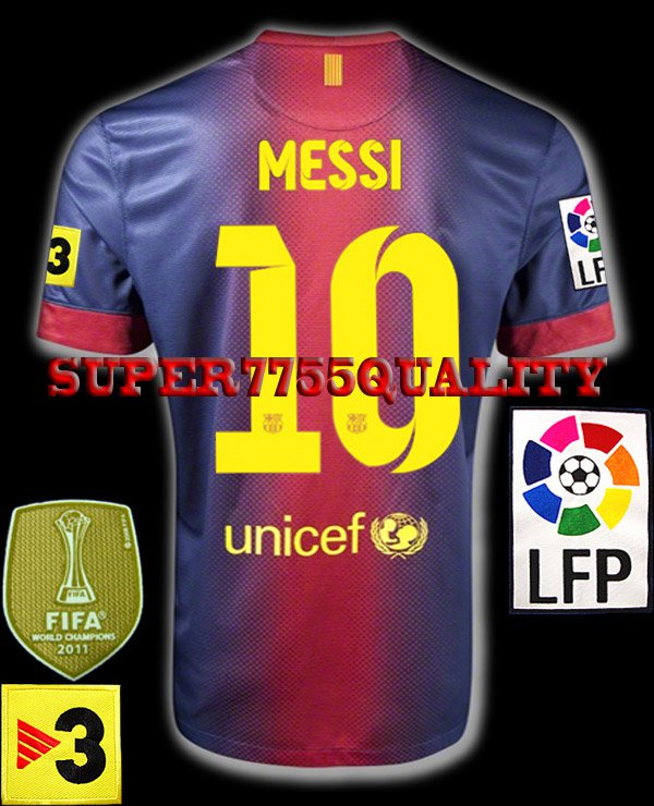 NEW 12-13 BARCELONA HOME MESSI 10 LFP+TV3 PATCH SOCCER SHIRT JERSEY