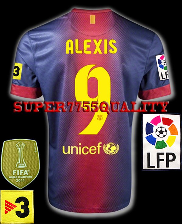 NEW 12-13 BARCELONA HOME ALEXIS 9 LFP+TV3 PATCH SOCCER SHIRT JERSEY