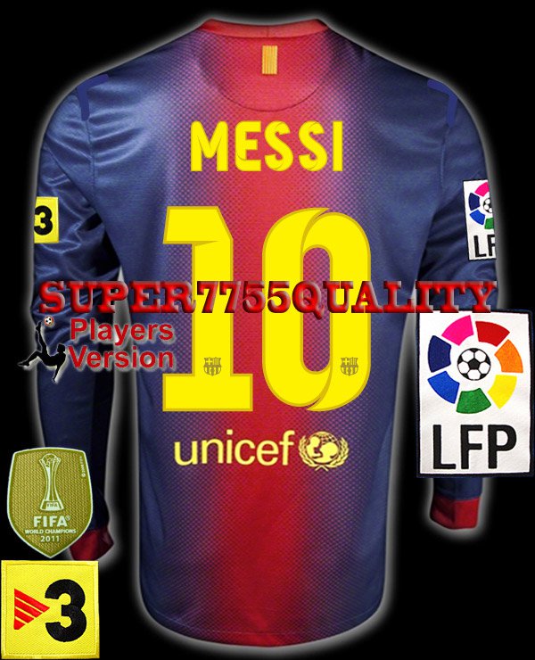 PLAYER VERSION 12-13 BARCELONA HOME MESSI 10 LFP+TV3 PATCH LS SOCCER SHIRT JERSEY