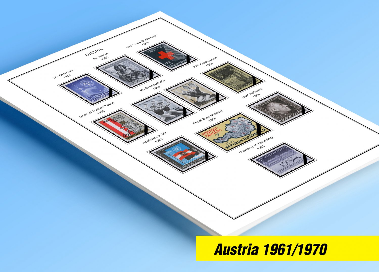 COLOR PRINTED AUSTRIA 1961-1970 STAMP ALBUM PAGES (25 illustrated pages)