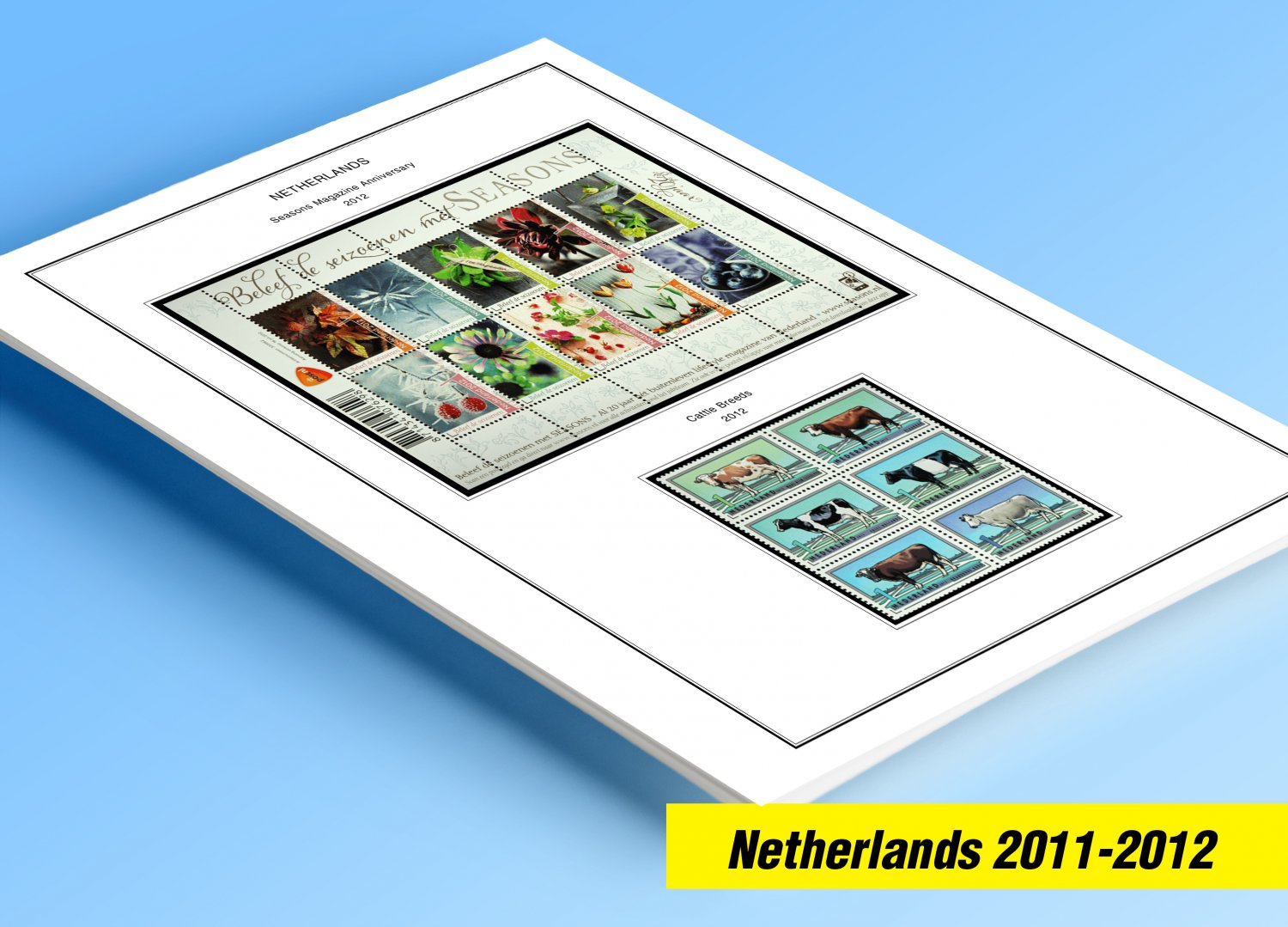 COLOR PRINTED NETHERLANDS 2011-2012 STAMP ALBUM PAGES (34 illustrated pages)