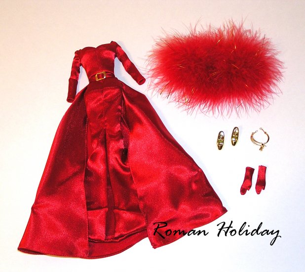 Red Charmeuse Evening Gown Ensemble