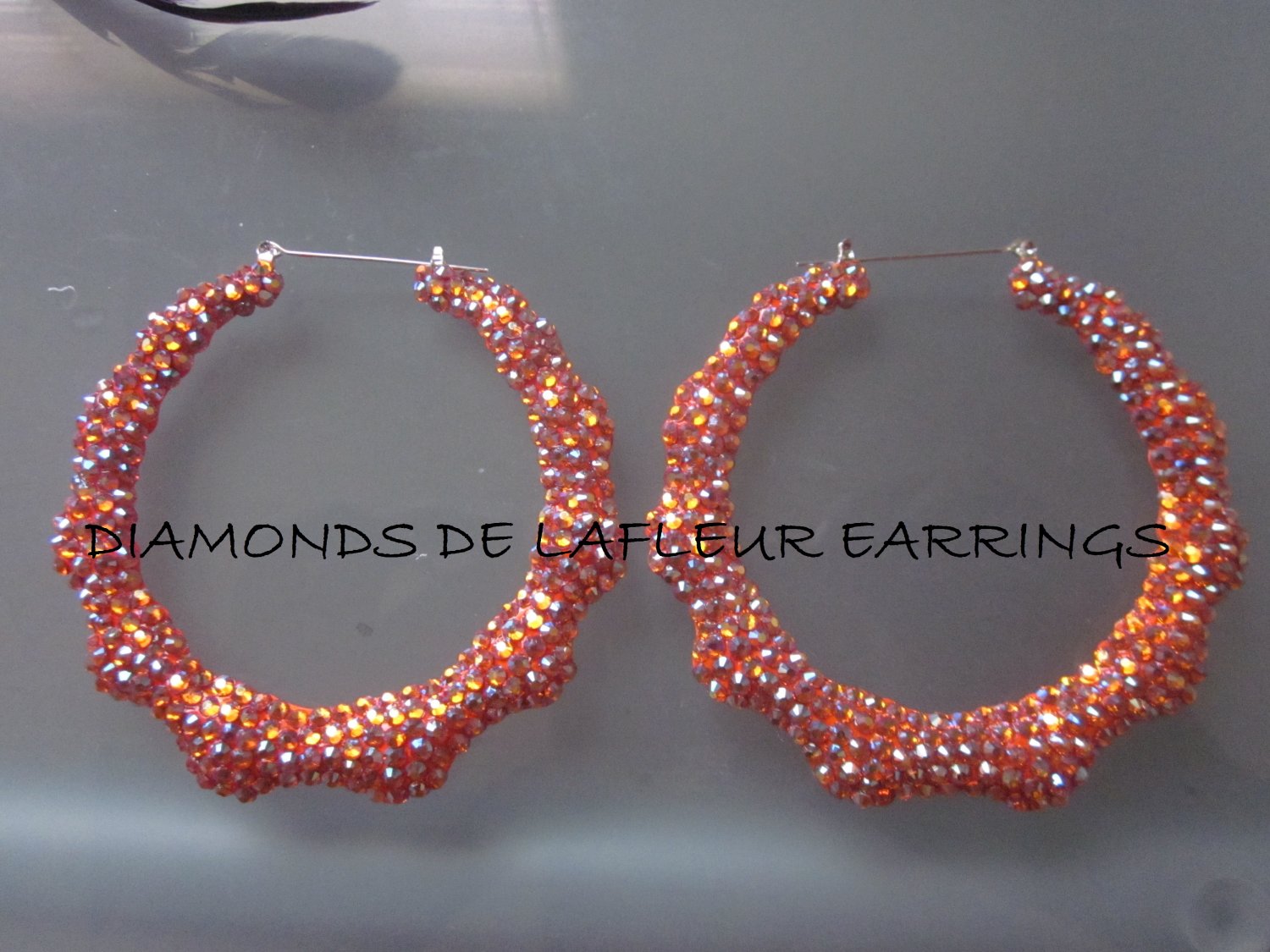 Swarovski Crystal Sun Kissed Bamboo Hoop Earrings Large Size