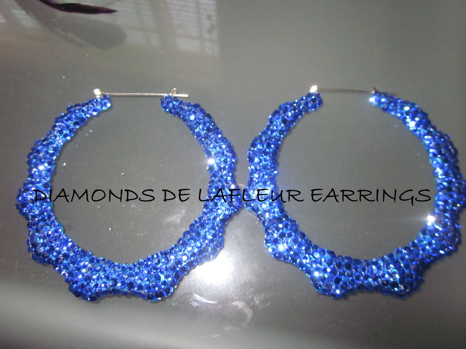Swarovski Crystal Blueberry Blast Bamboo Hoop Earrings Large Size