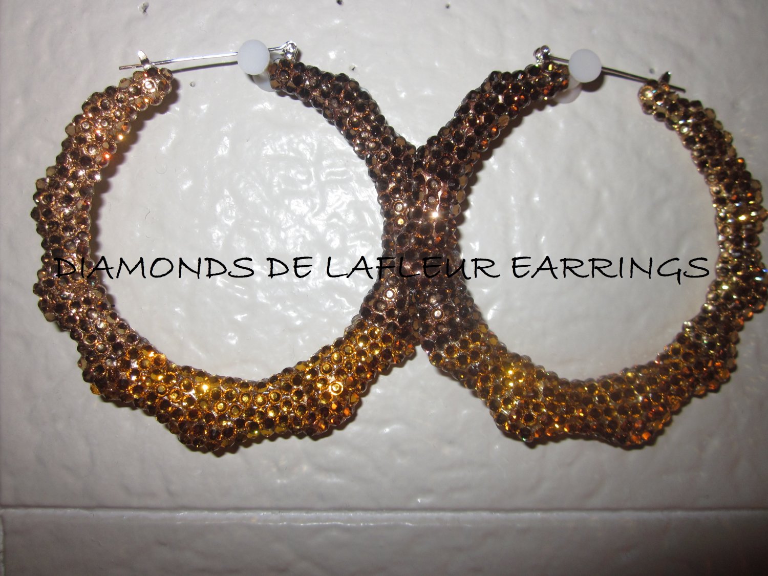 Swarovski Crystal Chocolate Truffles Bamboo Hoop Earrings Large Size