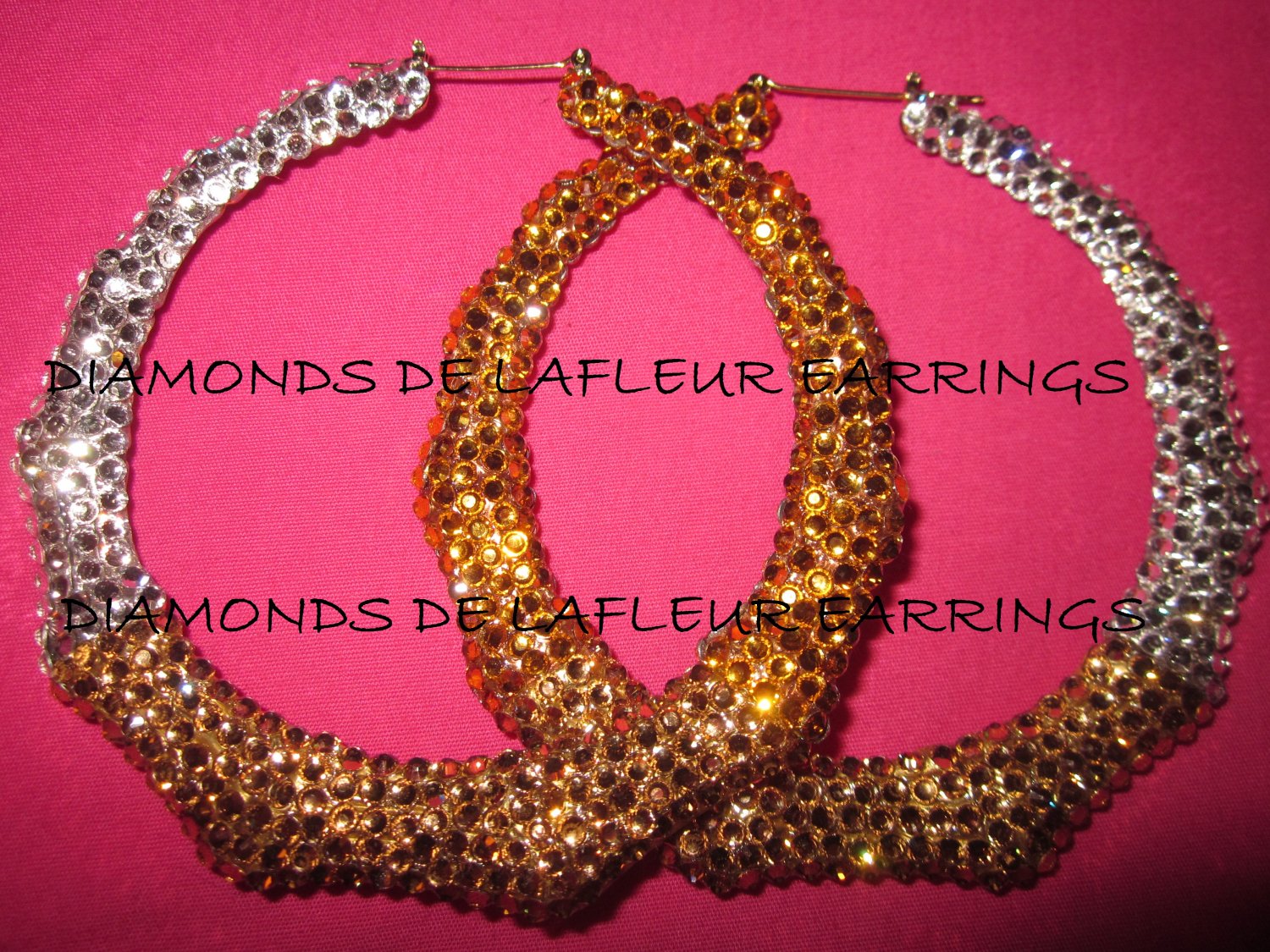 Swarovski Crystal Gold to Diamonds Bamboo Hoop Earrings Large Size