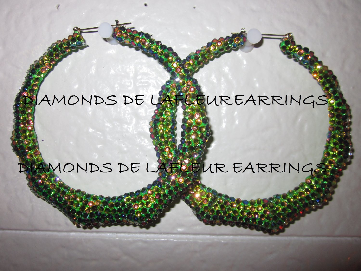 Swarovski Crystal Cameleon Bamboo Hoop Earrings Large Size