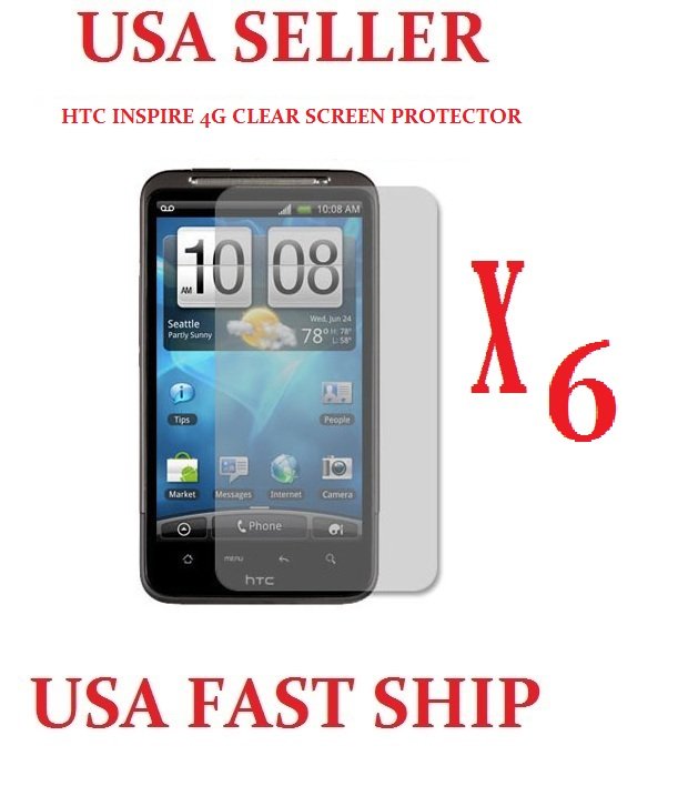 6 units HTC Inspire Clear Screen Protector Guard LCD Cover.