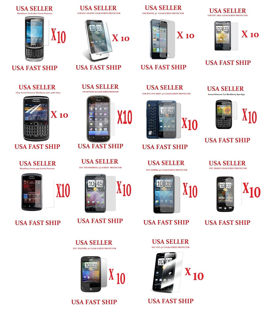 140 Units Clear Screen Protectors Wholesale lot htc Legend Aria Wildfire Evo blackberry iphone 4g