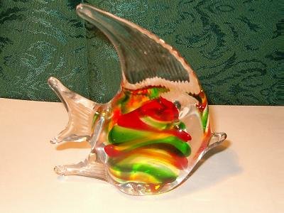 Hand Blown Glass Red/Green Angel Fish or Tropical Fish Paperweight
