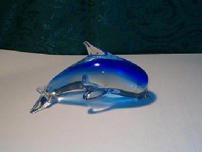 NEW Blue Color Hand Blown Glass Dolphin Figurine