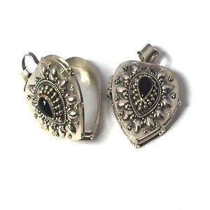 Sterling Silver Hand-Made Heart Shape Black Onyx Prayer Box or Urn Pendant