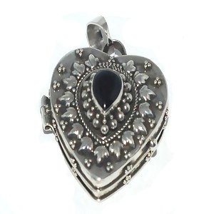 Sterling Silver Large Heart Shape Black Onyx Prayer Box or Urn Pendant