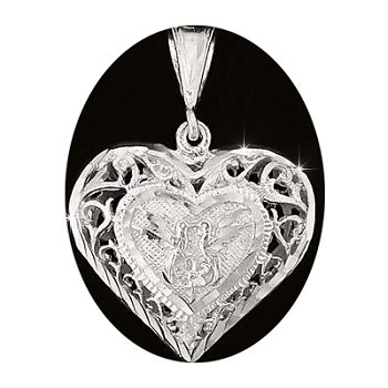 Sterling Silver Diamond Cut Filigree Puffed Heart Pendant