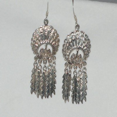 Sterling Silver Peacock with Feathers Dangle Earrings