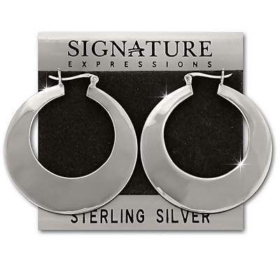 Sterling Silver Large Graduated Width Flat Hoop Earrings