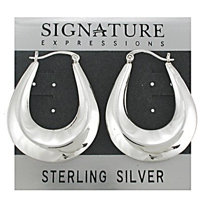 Sterling Silver Contemporary U Safety Pin Catch Hoops Earrings