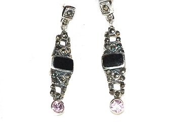 Sterling Silver Dangle Earrings with genuine Black Onyx and Cubic Zirconia