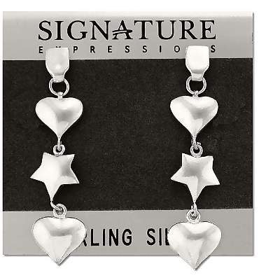 Sterling Silver Star and Hearts Dangles Earrings