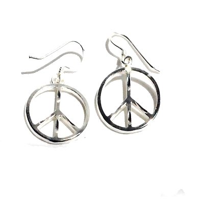 Sterling Silver Diamond Cut Peace Symbol Dangle Earrings