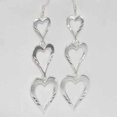 Sterling Silver Triple Heart Dangle Earrings