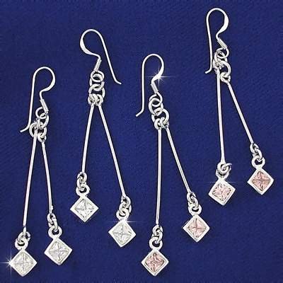 Sterling Silver Dangle Earring with 2 Cubic Zirconia Stones