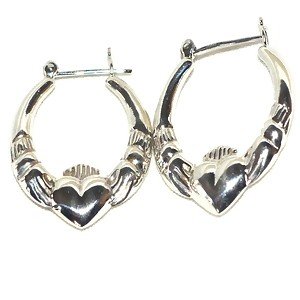 Sterling Silver Pair Shrimp Celtic Claddagh Lover Earrings
