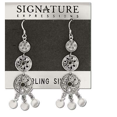Sterling Silver Inlaid Onyx Mutli Ethnic Dangle Earrings