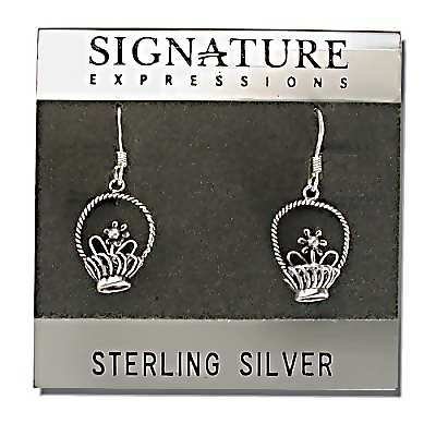 Sterling Silver Flower & Basket Dangle Earrings