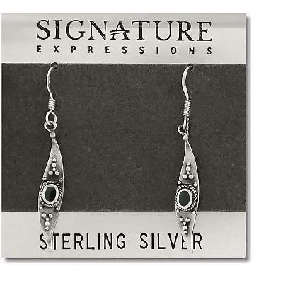 Sterling Silver Feather Dangle Earring with Genuine Stone