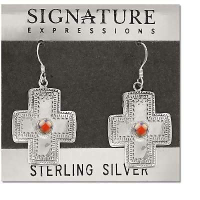 Sterling Silver SouthWest Cross with Stone in Center Earrings