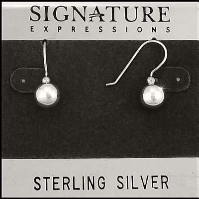 Pair of Sterling Silver 925 Puff Ball on Ear Hook Dangle Earring