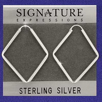 Sterling Silver Diamond Shaped Rhombus Hoop Earrings