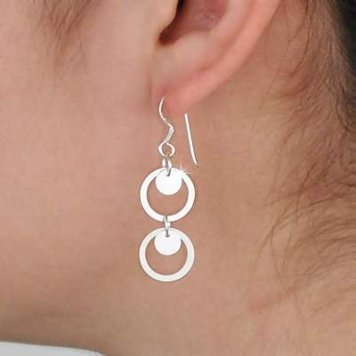 Sterling Silver Double Circle Dangle Earrings