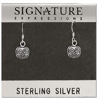 Sterling Silver Square Oxidized Smily Face Dangle Earrings