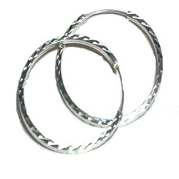 Sterling Silver Medium Diamond Cut Hoop Earrings