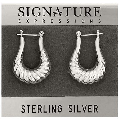Sterling Silver Long Shrimp Open Hoop Earrings