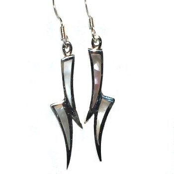 Sterling Silver Mother of Pearl Inlay Double Horn Dangle Earrings
