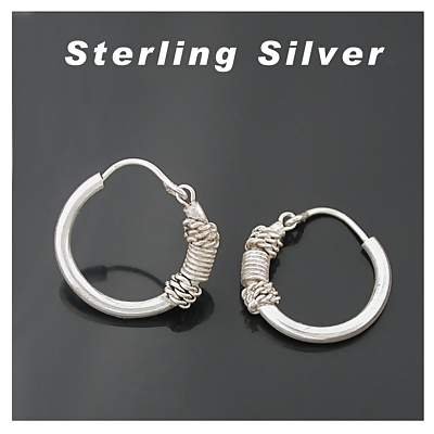 Sterling Silver Bali Design Hoops rope coil earring 1/2 diameter