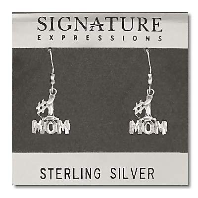 Sterling Silver Diamond Cut Number # 1 Mom Dangle Earrings