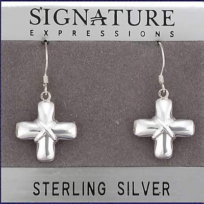 Sterling Silver Puff Cross Earrings.