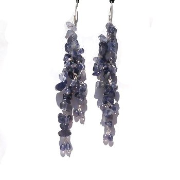 Sterling Silver Genuine Iolite Long Dangle Earrings
