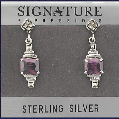 Sterling Silver Genuine Amethyst cubic zirconia & Marcasite Earrings