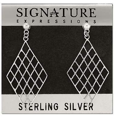 Sterling Silver Criss-Cross Rope Weave Diamond Shape Dangle Earrings