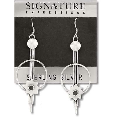 Sterling Silver Genuine Black Onyx Abstract Dangle Earrings
