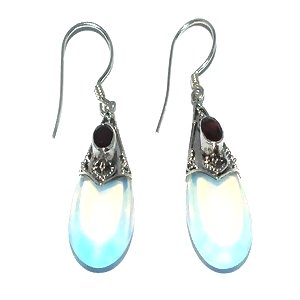 Sterling Silver Hand-Made MoonStone and Garnet TearDrop Earrings