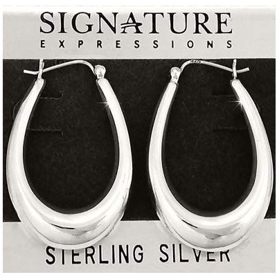 Sterling Silver Long U Puffed Hoop Earrings