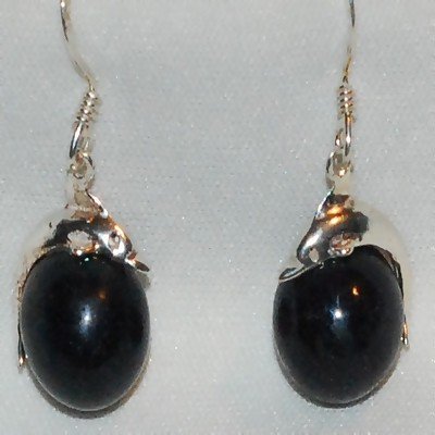 Sterling Silver Dolphin on Black Ball Dangle Earring